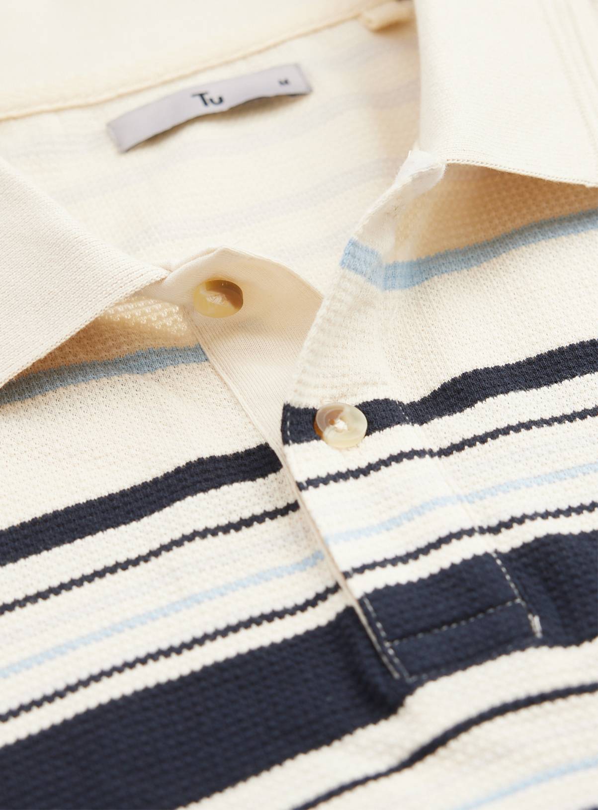 Cream Stripe Print Textured Polo Shirt XXL - Image 4